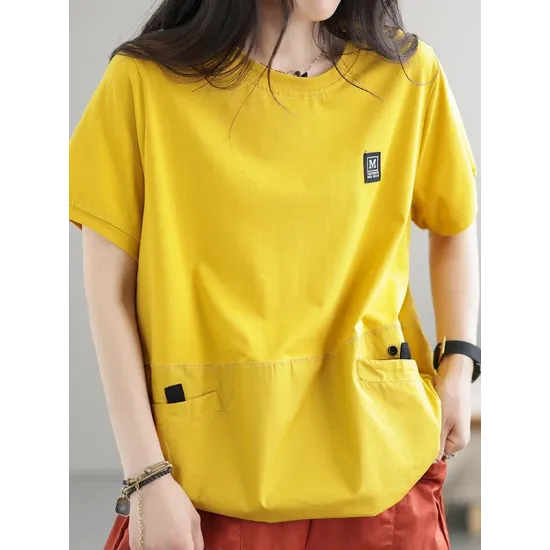 Split-Joint Loose Short Sleeves Round-Neck T-Shirts Tops Split-Joint Loose Short Sleeves Round-Neck T-Shirts Tops