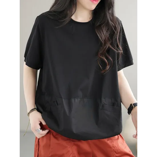 Split-Joint Loose Short Sleeves Round-Neck T-Shirts Tops Split-Joint Loose Short Sleeves Round-Neck T-Shirts Tops