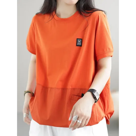 Split-Joint Loose Short Sleeves Round-Neck T-Shirts Tops Split-Joint Loose Short Sleeves Round-Neck T-Shirts Tops