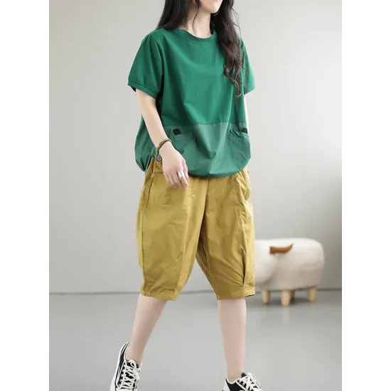Split-Joint Loose Short Sleeves Round-Neck T-Shirts Tops Split-Joint Loose Short Sleeves Round-Neck T-Shirts Tops