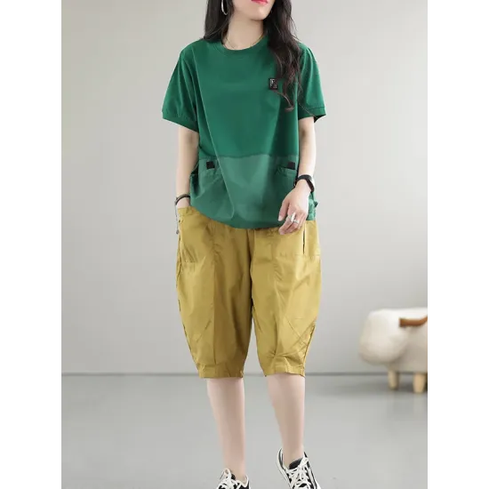 Split-Joint Loose Short Sleeves Round-Neck T-Shirts Tops Split-Joint Loose Short Sleeves Round-Neck T-Shirts Tops