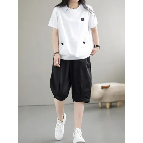 Split-Joint Loose Short Sleeves Round-Neck T-Shirts Tops Split-Joint Loose Short Sleeves Round-Neck T-Shirts Tops