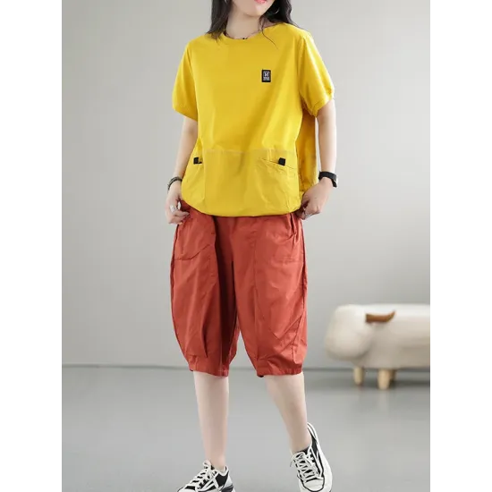 Split-Joint Loose Short Sleeves Round-Neck T-Shirts Tops Split-Joint Loose Short Sleeves Round-Neck T-Shirts Tops