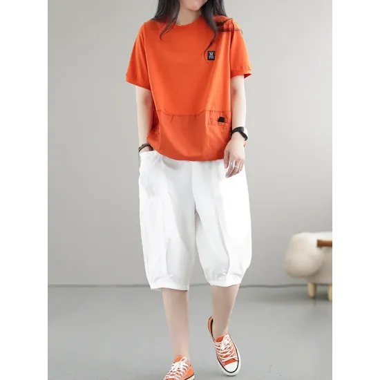 Split-Joint Loose Short Sleeves Round-Neck T-Shirts Tops Split-Joint Loose Short Sleeves Round-Neck T-Shirts Tops