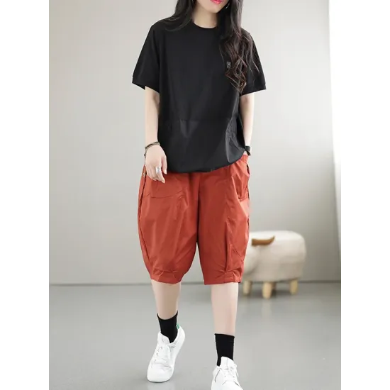 Split-Joint Loose Short Sleeves Round-Neck T-Shirts Tops Split-Joint Loose Short Sleeves Round-Neck T-Shirts Tops