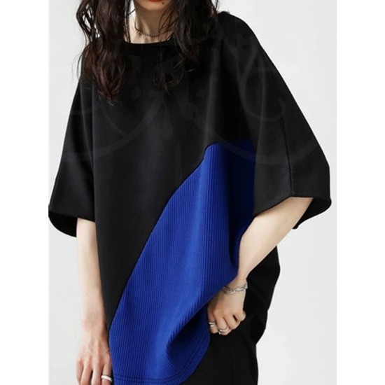 Contrast Color Batwing Sleeves Half Sleeves Round-neck T-Shirts Tops Contrast Color Batwing Sleeves Half Sleeves Round-neck T-Shirts Tops