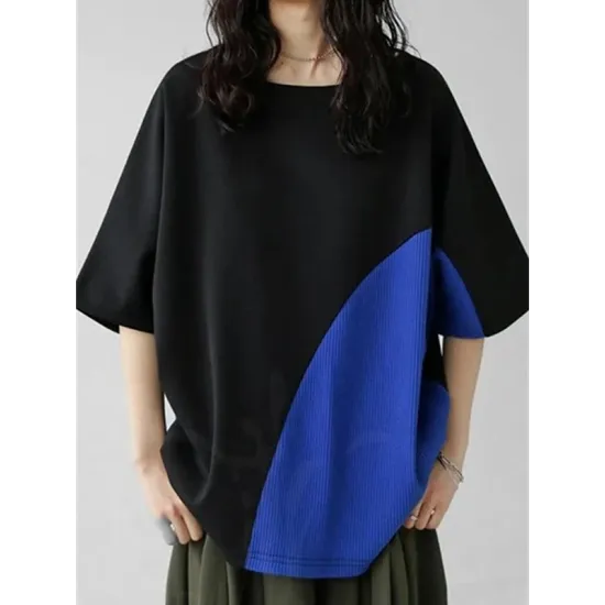 Contrast Color Batwing Sleeves Half Sleeves Round-neck T-Shirts Tops Contrast Color Batwing Sleeves Half Sleeves Round-neck T-Shirts Tops