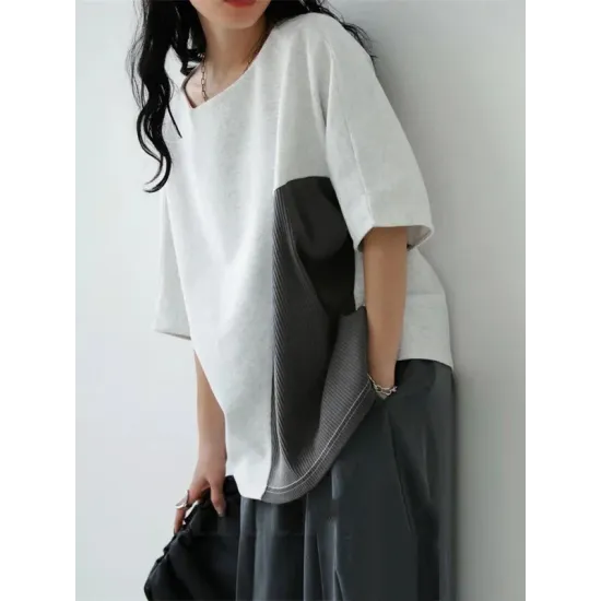 Contrast Color Batwing Sleeves Half Sleeves Round-neck T-Shirts Tops Contrast Color Batwing Sleeves Half Sleeves Round-neck T-Shirts Tops