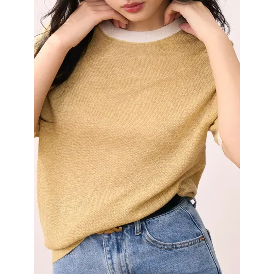 Contrast Color Loose Short Sleeves Round-Neck T-Shirts Contrast Color Loose Short Sleeves Round-Neck T-Shirts