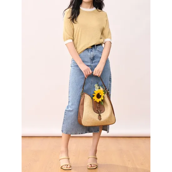 Contrast Color Loose Short Sleeves Round-Neck T-Shirts Contrast Color Loose Short Sleeves Round-Neck T-Shirts