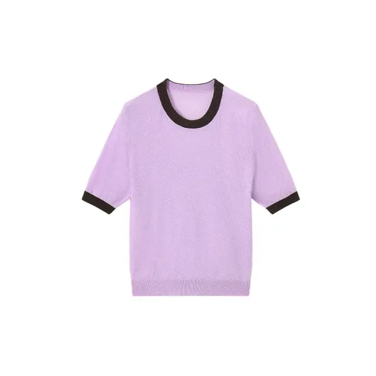 Contrast Color Loose Short Sleeves Round-Neck T-Shirts Contrast Color Loose Short Sleeves Round-Neck T-Shirts
