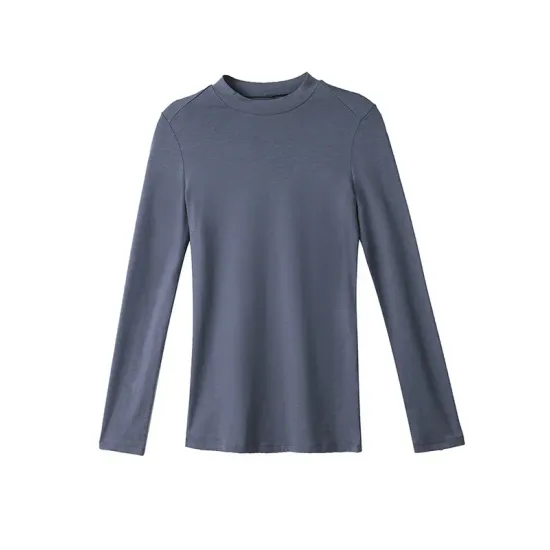 Casual Long Sleeves Skinny Solid Color Stand Collar T-Shirts Casual Long Sleeves Skinny Solid Color Stand Collar T-Shirts
