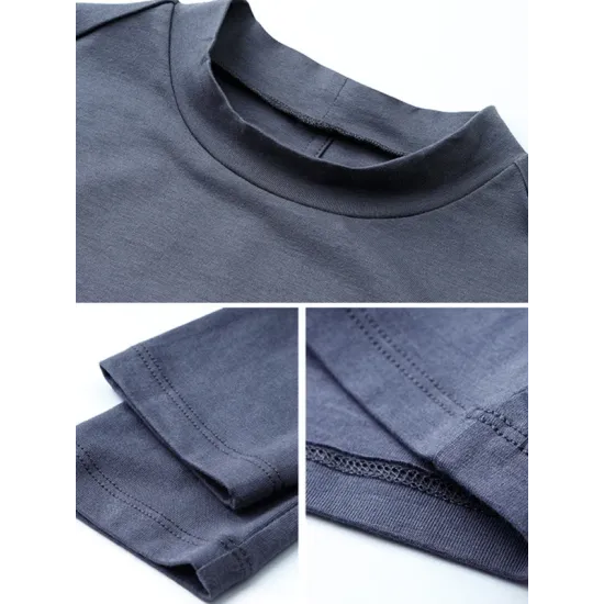 Casual Long Sleeves Skinny Solid Color Stand Collar T-Shirts Casual Long Sleeves Skinny Solid Color Stand Collar T-Shirts