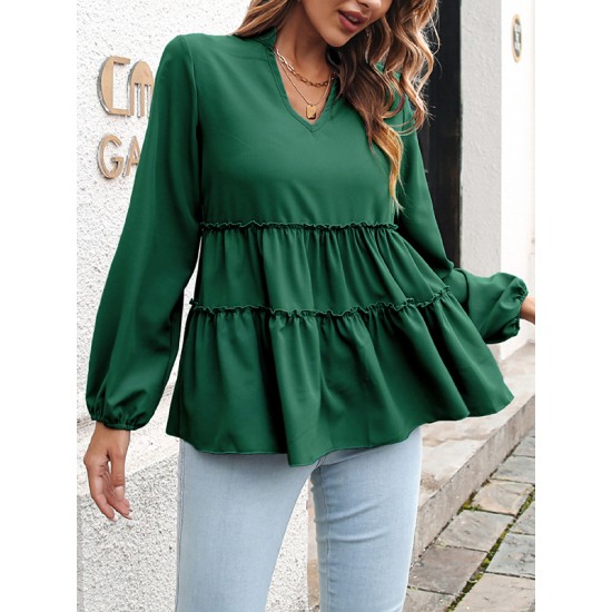 Solid Color Long Sleeves Loose V-Neck T-Shirts Tops Solid Color Long Sleeves Loose V-Neck T-Shirts Tops