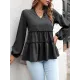 Solid Color Long Sleeves Loose V-Neck T-Shirts Tops Solid Color Long Sleeves Loose V-Neck T-Shirts Tops