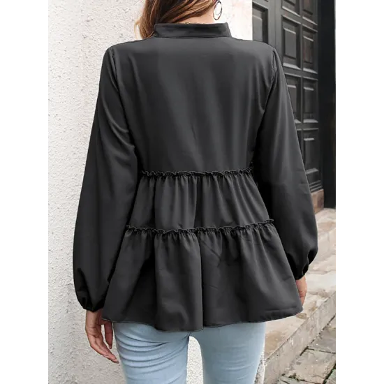 Solid Color Long Sleeves Loose V-Neck T-Shirts Tops Solid Color Long Sleeves Loose V-Neck T-Shirts Tops