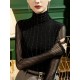 See-Through Solid Color Long Sleeves Skinny High-Neck T-Shirts Tops See-Through Solid Color Long Sleeves Skinny High-Neck T-Shirts Tops