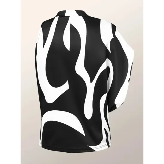 Loose Sleeveless Asymmetric Contrast Color Printed One-Shoulder T-Shirts Tops Loose Sleeveless Asymmetric Contrast Color Printed One-Shoulder T-Shirts Tops