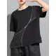 Asymmetric Split-Joint Zipper Loose Short Sleeves Round-neck T-Shirts Tops Asymmetric Split-Joint Zipper Loose Short Sleeves Round-neck T-Shirts Tops