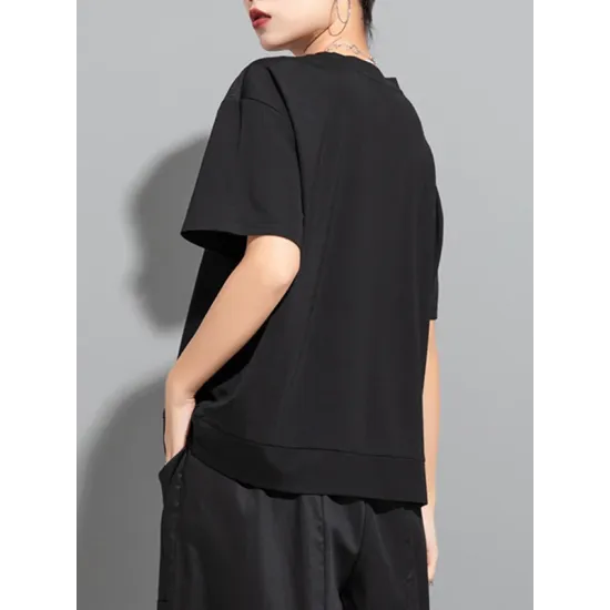 Asymmetric Split-Joint Zipper Loose Short Sleeves Round-neck T-Shirts Tops Asymmetric Split-Joint Zipper Loose Short Sleeves Round-neck T-Shirts Tops