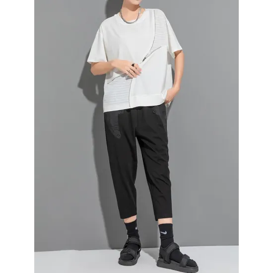 Asymmetric Split-Joint Zipper Loose Short Sleeves Round-neck T-Shirts Tops Asymmetric Split-Joint Zipper Loose Short Sleeves Round-neck T-Shirts Tops