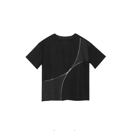 Asymmetric Split-Joint Zipper Loose Short Sleeves Round-neck T-Shirts Tops Asymmetric Split-Joint Zipper Loose Short Sleeves Round-neck T-Shirts Tops