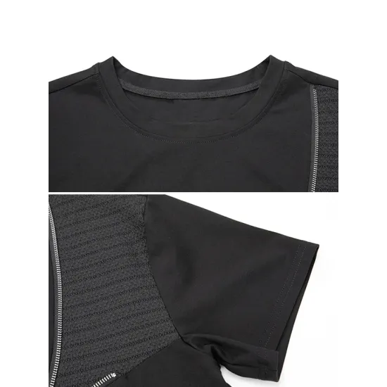 Asymmetric Split-Joint Zipper Loose Short Sleeves Round-neck T-Shirts Tops Asymmetric Split-Joint Zipper Loose Short Sleeves Round-neck T-Shirts Tops
