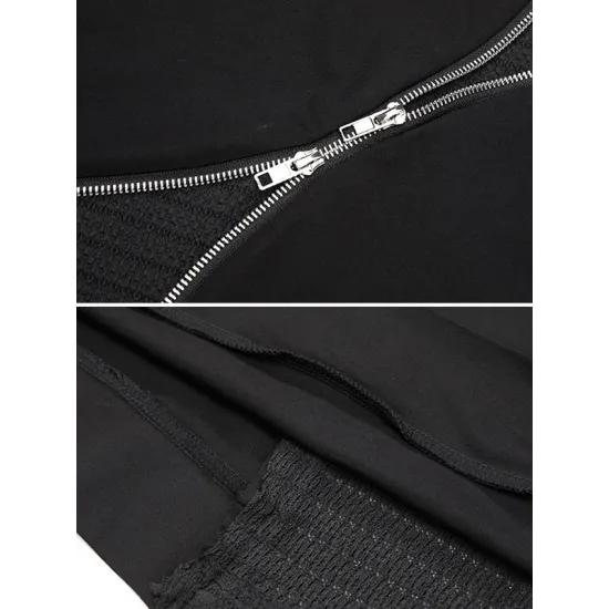 Asymmetric Split-Joint Zipper Loose Short Sleeves Round-neck T-Shirts Tops Asymmetric Split-Joint Zipper Loose Short Sleeves Round-neck T-Shirts Tops
