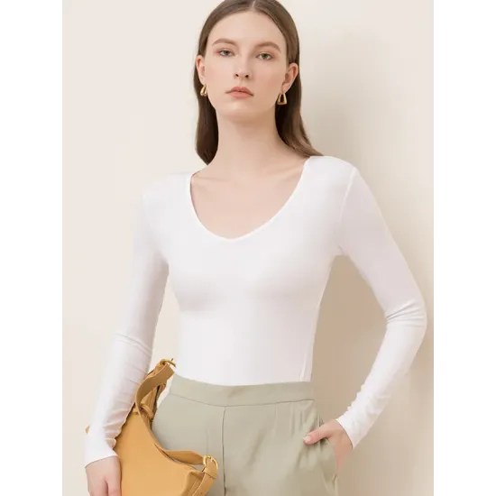 Casual Skinny Long Sleeves Solid Color V-Neck T-Shirts Casual Skinny Long Sleeves Solid Color V-Neck T-Shirts