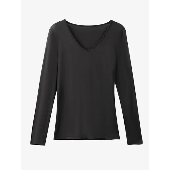 Casual Skinny Long Sleeves Solid Color V-Neck T-Shirts Casual Skinny Long Sleeves Solid Color V-Neck T-Shirts