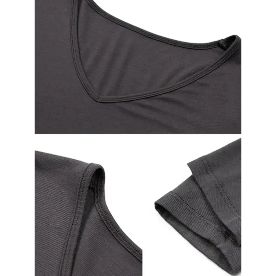 Casual Skinny Long Sleeves Solid Color V-Neck T-Shirts Casual Skinny Long Sleeves Solid Color V-Neck T-Shirts