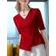 Asymmetric Solid Color Half Sleeves Skinny V-Neck T-Shirts Tops Asymmetric Solid Color Half Sleeves Skinny V-Neck T-Shirts Tops