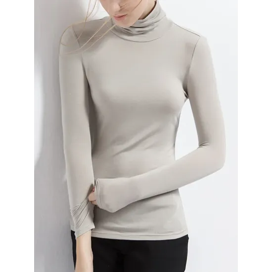 Simple Long Sleeves Skinny Solid Color High-Neck T-Shirts Simple Long Sleeves Skinny Solid Color High-Neck T-Shirts