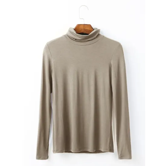 Simple Long Sleeves Skinny Solid Color High-Neck T-Shirts Simple Long Sleeves Skinny Solid Color High-Neck T-Shirts