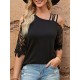 Asymmetric Hollow Solid Color Loose Short Sleeves Cold Shoulder T-Shirts Asymmetric Hollow Solid Color Loose Short Sleeves Cold Shoulder T-Shirts