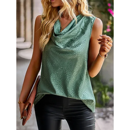 Leopard Loose Sleeveless Heaps Collar Vest Top Leopard Loose Sleeveless Heaps Collar Vest Top