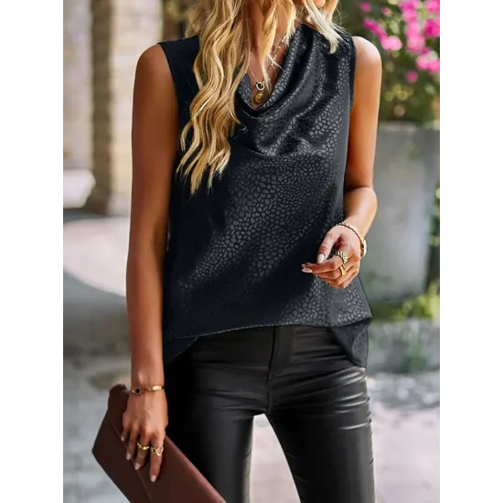Leopard Loose Sleeveless Heaps Collar Vest Top Leopard Loose Sleeveless Heaps Collar Vest Top