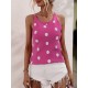 Hollow Polka-Dot High-Low Sleeveless Round-Neck Vest Top Hollow Polka-Dot High-Low Sleeveless Round-Neck Vest Top