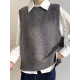 Solid Color Split-Joint Split-side High-low Loose Round-neck Vest Top Knitwear Solid Color Split-Joint Split-side High-low Loose Round-neck Vest Top Knitwear
