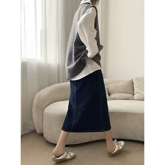 Solid Color Split-Joint Split-side High-low Loose Round-neck Vest Top Knitwear Solid Color Split-Joint Split-side High-low Loose Round-neck Vest Top Knitwear