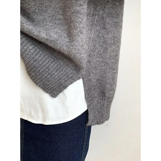 Solid Color Split-Joint Split-side High-low Loose Round-neck Vest Top Knitwear Solid Color Split-Joint Split-side High-low Loose Round-neck Vest Top Knitwear