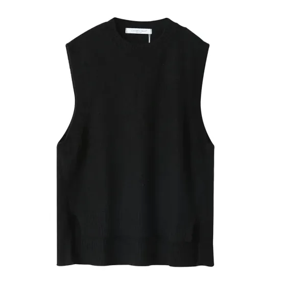 Solid Color Split-Joint Split-side High-low Loose Round-neck Vest Top Knitwear Solid Color Split-Joint Split-side High-low Loose Round-neck Vest Top Knitwear