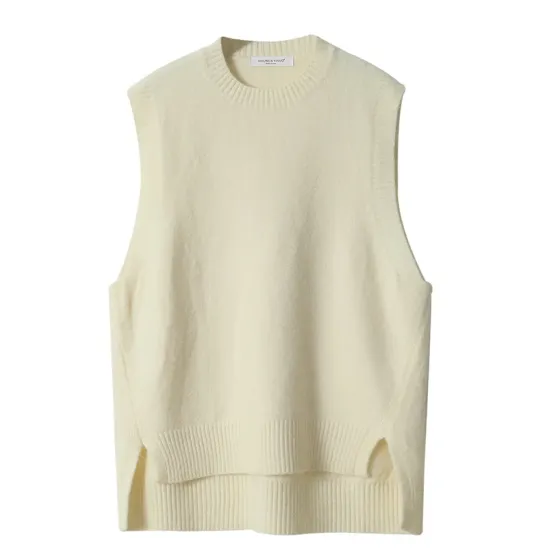Solid Color Split-Joint Split-side High-low Loose Round-neck Vest Top Knitwear Solid Color Split-Joint Split-side High-low Loose Round-neck Vest Top Knitwear