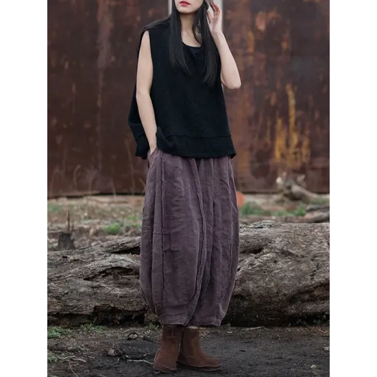 Fringed Pleated Solid Color Split-Joint Loose Sleeveless V-Neck Vest Top Fringed Pleated Solid Color Split-Joint Loose Sleeveless V-Neck Vest Top