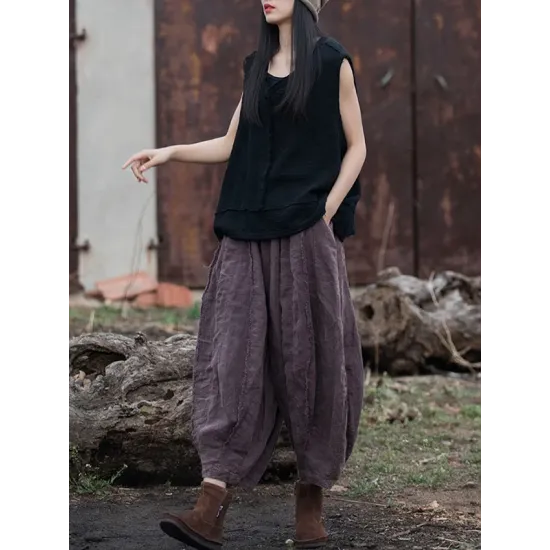 Fringed Pleated Solid Color Split-Joint Loose Sleeveless V-Neck Vest Top Fringed Pleated Solid Color Split-Joint Loose Sleeveless V-Neck Vest Top