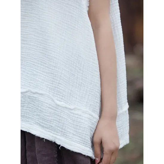 Fringed Pleated Solid Color Split-Joint Loose Sleeveless V-Neck Vest Top Fringed Pleated Solid Color Split-Joint Loose Sleeveless V-Neck Vest Top