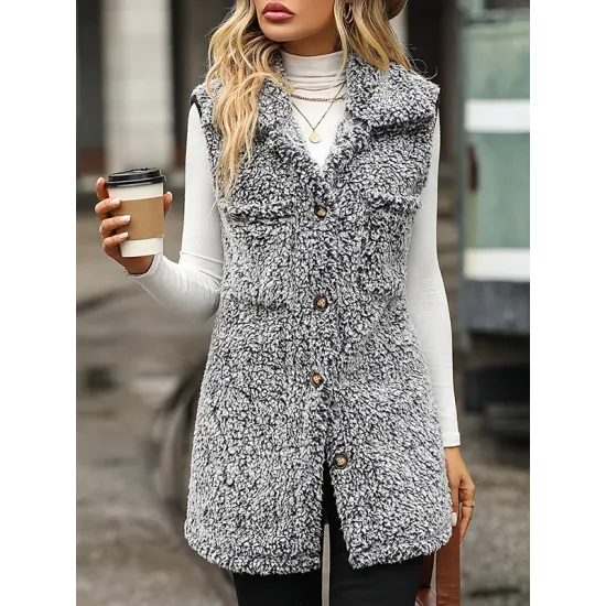 Split-Joint Velvet Loose Plus Size Lapel Vest Outerwear Split-Joint Velvet Loose Plus Size Lapel Vest Outerwear