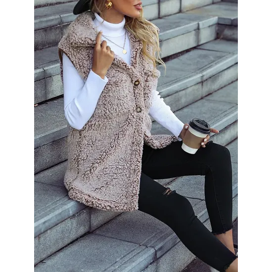 Split-Joint Velvet Loose Plus Size Lapel Vest Outerwear Split-Joint Velvet Loose Plus Size Lapel Vest Outerwear
