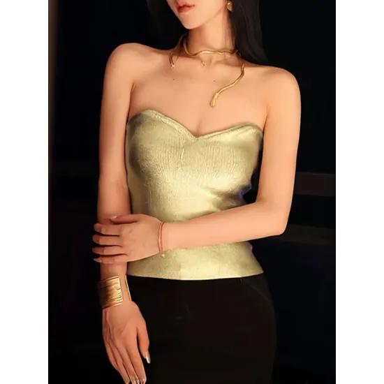 Shiny Solid Color Skinny Sleeveless Tube Vest Top Shiny Solid Color Skinny Sleeveless Tube Vest Top