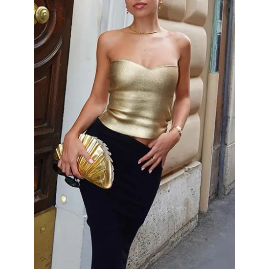 Shiny Solid Color Skinny Sleeveless Tube Vest Top Shiny Solid Color Skinny Sleeveless Tube Vest Top